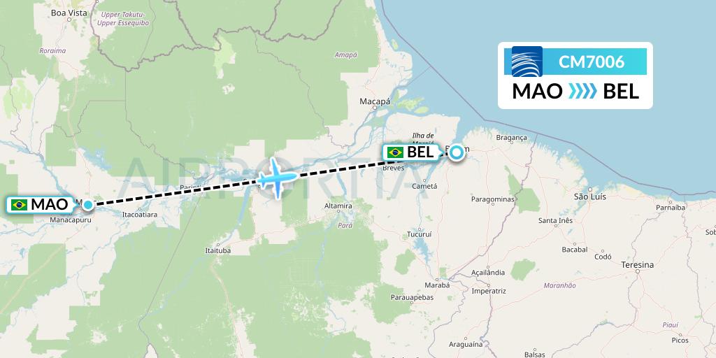 CM7006 Copa Airlines Flight Map: Manaus to Belem