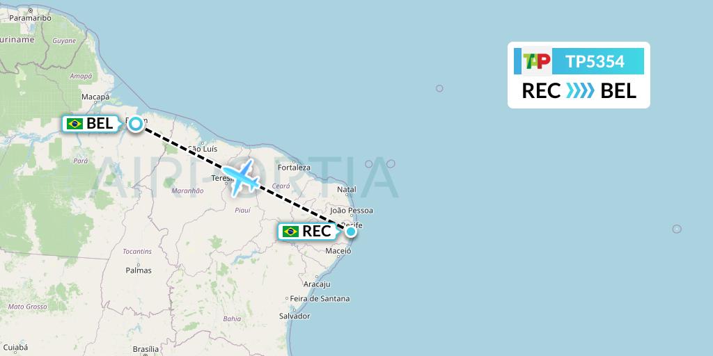 TP5354 TAP Portugal Flight Map: Recife to Belem