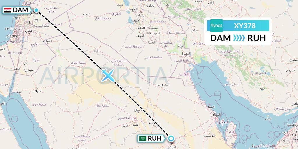 XY378 Flynas Flight Map: Damascus to Riyadh