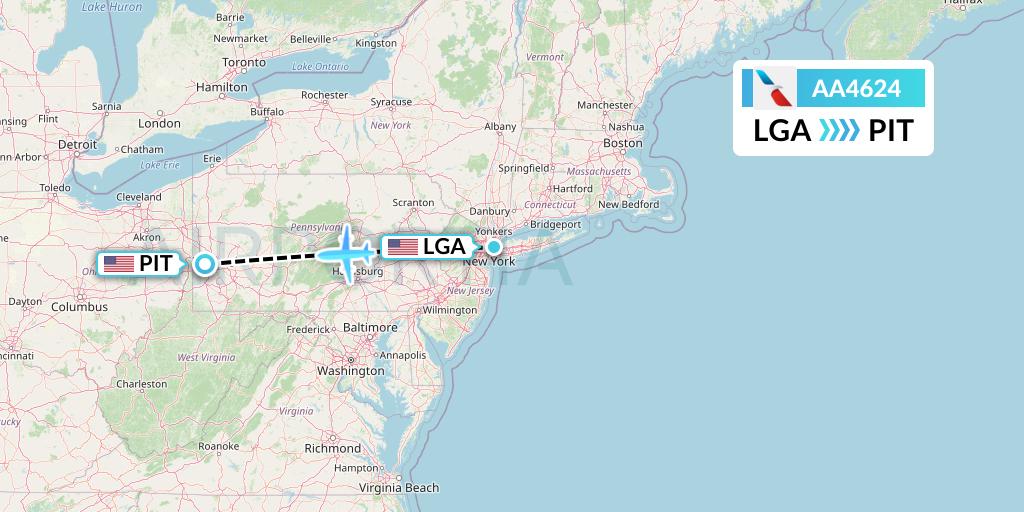 AA4624 American Airlines Flight Map: New York to Pittsburgh