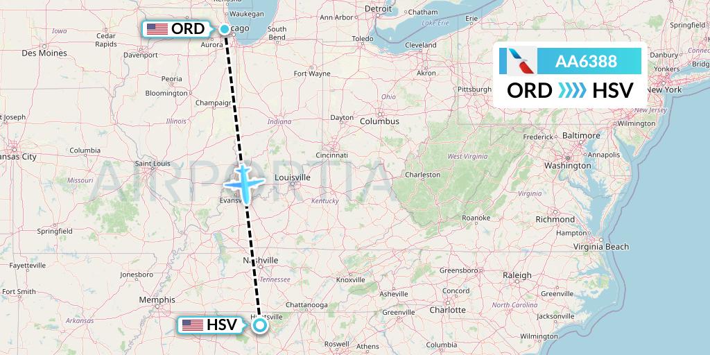 AA6388 American Airlines Flight Map: Chicago to Huntsville