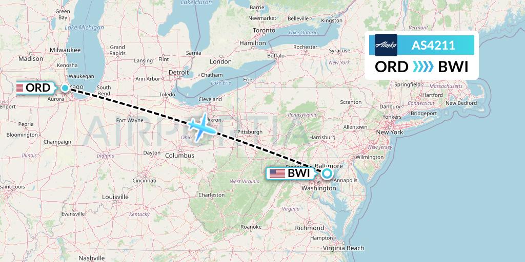AS4211 Alaska Airlines Flight Map: Chicago to Baltimore
