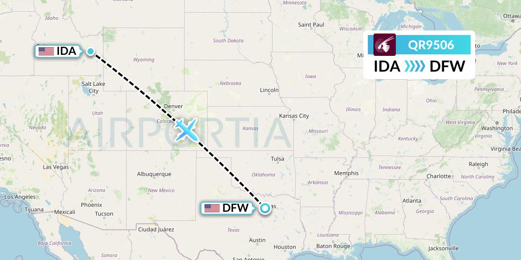 QR9506 Qatar Airways Flight Map: Idaho Falls to Dallas