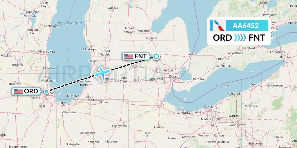 AA6452 American Airlines Flight Map: Chicago to Flint