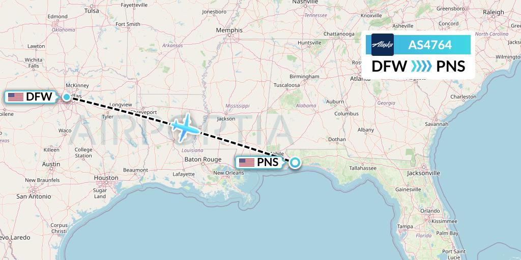 AS4764 Alaska Airlines Flight Map: Dallas to Pensacola