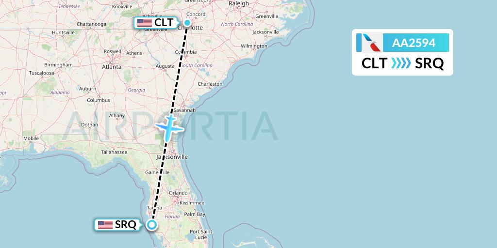 AA2594 American Airlines Flight Map: Charlotte to Sarasota