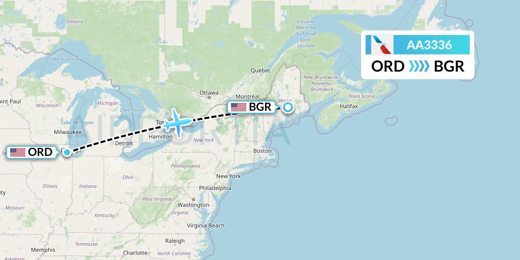 AA3336 American Airlines Flight Map: Chicago to Bangor
