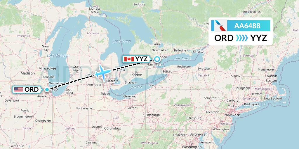 AA6488 American Airlines Flight Map: Chicago to Toronto
