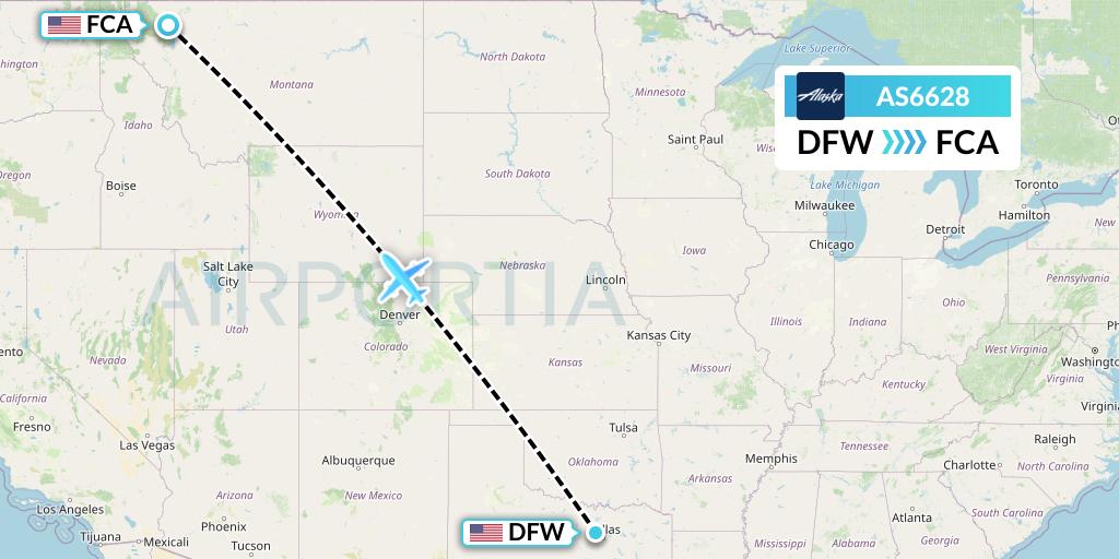 AS6628 Alaska Airlines Flight Map: Dallas to Kalispell