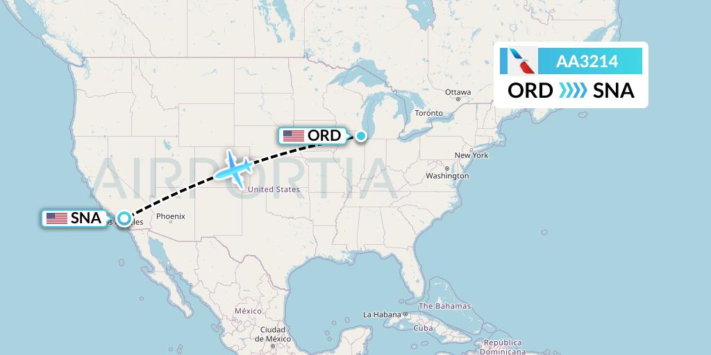 AA3214 American Airlines Flight Map: Chicago to Orange County