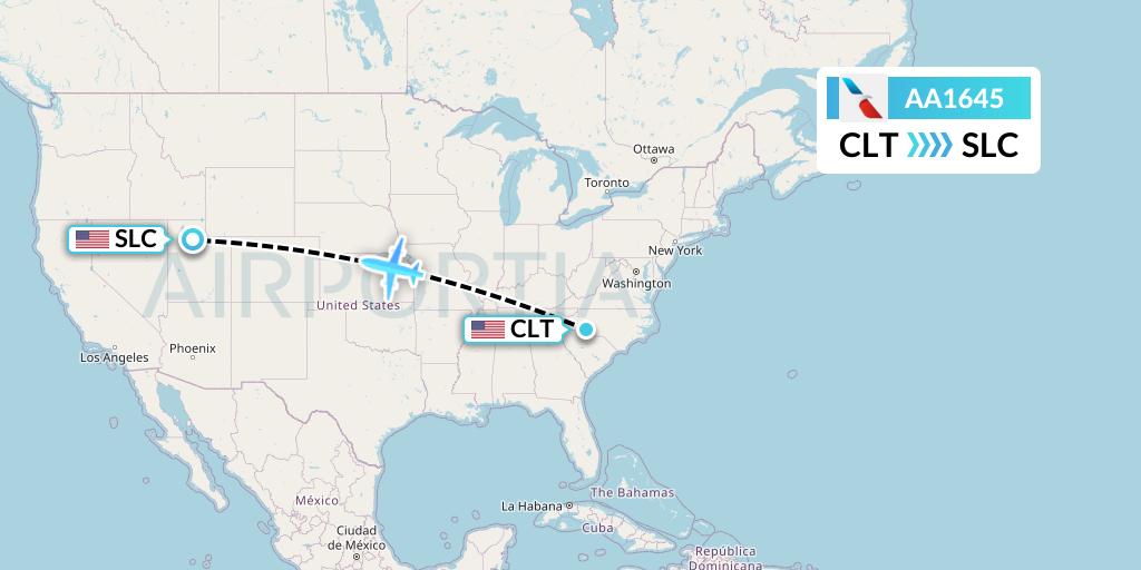 AA1645 American Airlines Flight Map: Charlotte to Salt Lake City