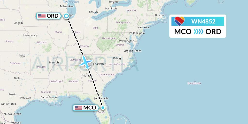 WN4852 Southwest Airlines Flight Map: Orlando to Chicago