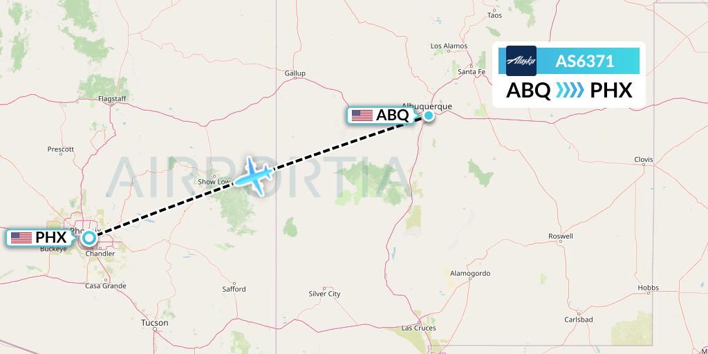 AS6371 Alaska Airlines Flight Map: Albuquerque to Phoenix
