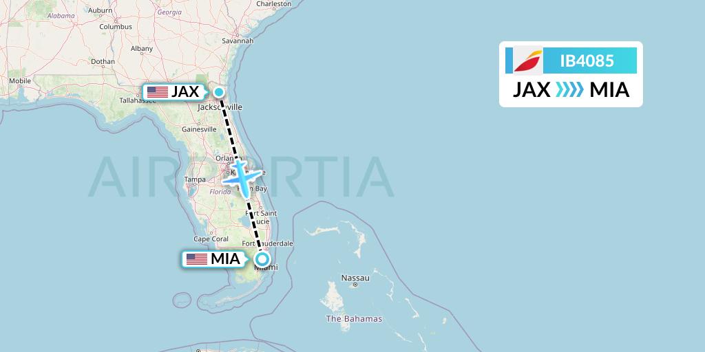 IB4085 Iberia Flight Map: Jacksonville to Miami