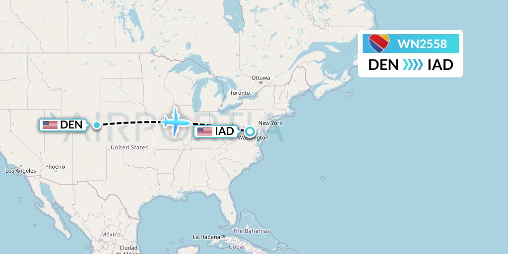 WN2558 Southwest Airlines Flight Map: Denver to Washington