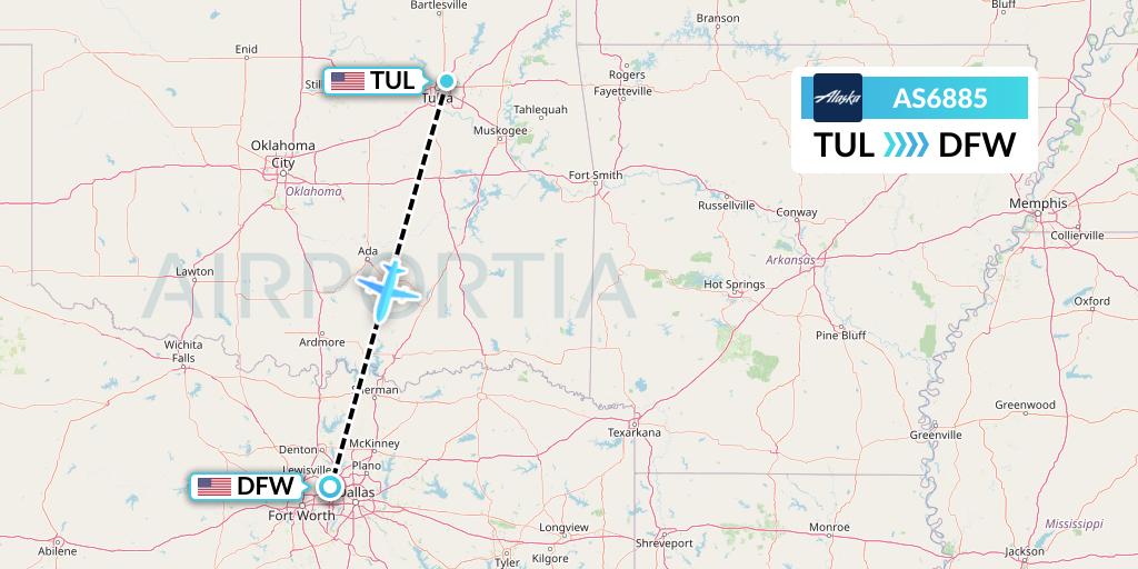 AS6885 Alaska Airlines Flight Map: Tulsa to Dallas