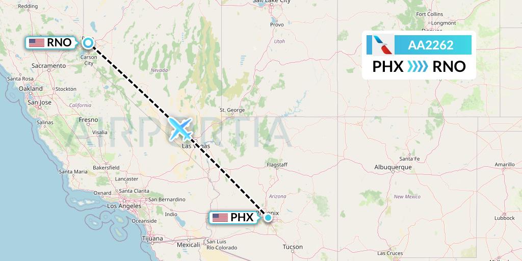 AA2262 American Airlines Flight Map: Phoenix to Reno