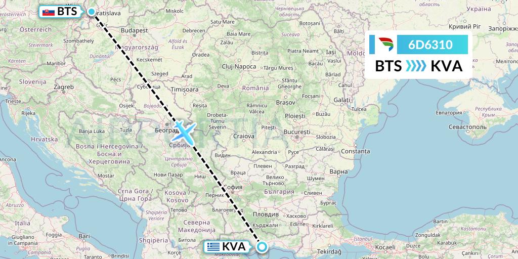 6D6310 Travel Service Slovakia Flight Map: Bratislava to Kavala