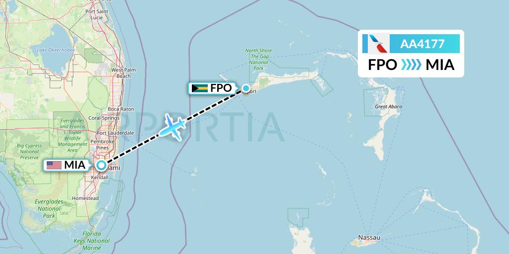 AA4177 American Airlines Flight Map: Freeport to Miami