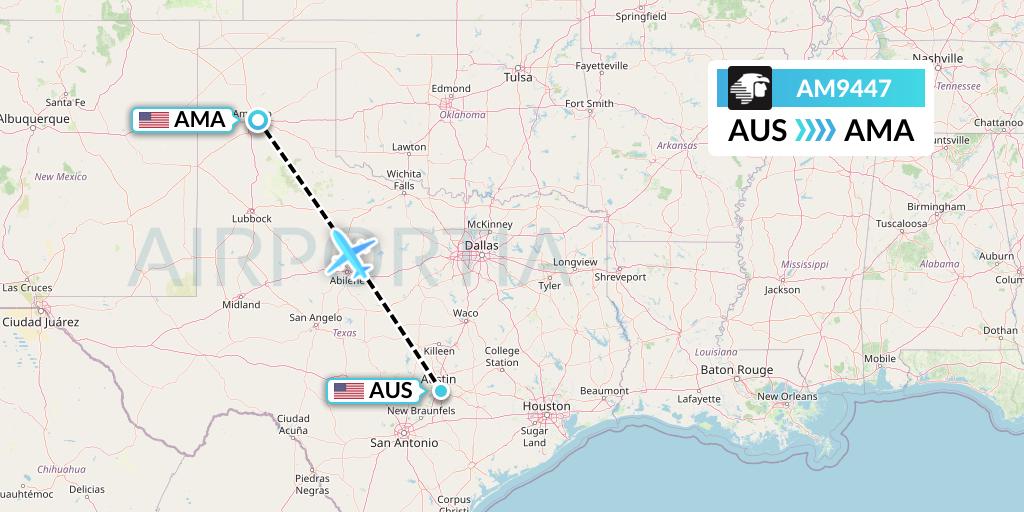 AM9447 Aeromexico Flight Map: Austin to Amarillo