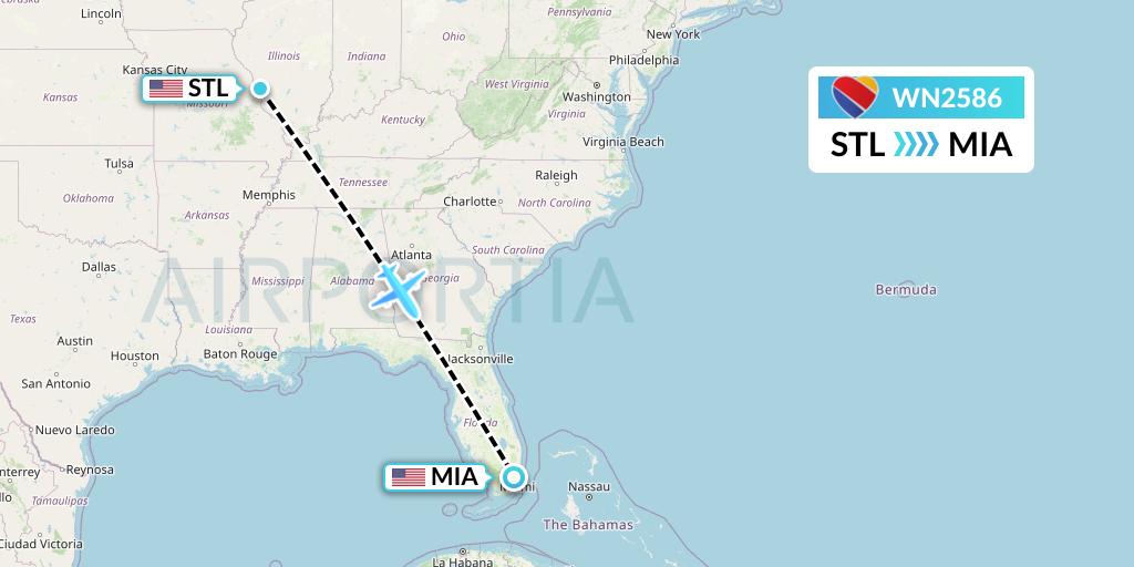 WN2586 Southwest Airlines Flight Map: St. Louis to Miami