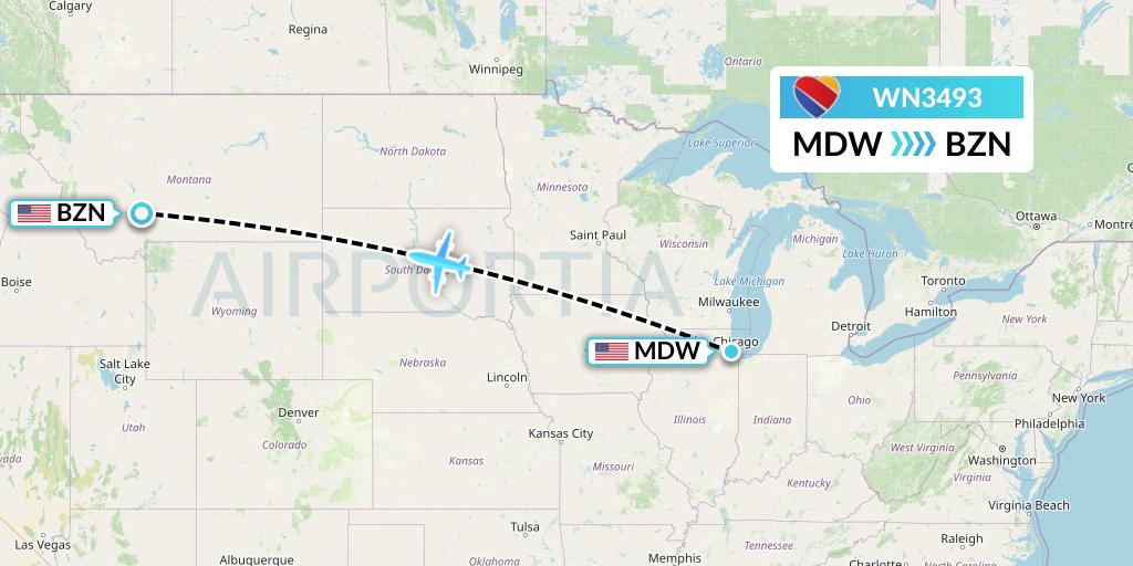 WN3493 Southwest Airlines Flight Map: Chicago to Bozeman