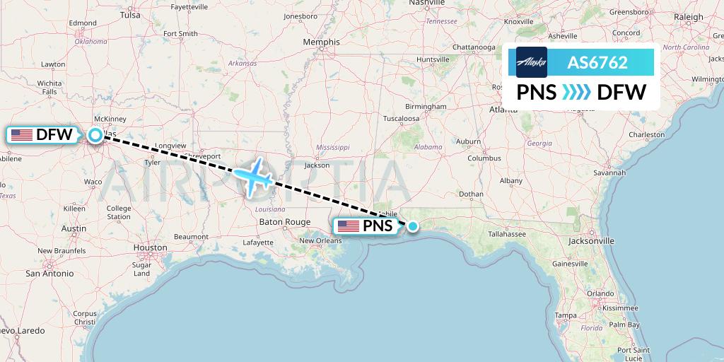 AS6762 Alaska Airlines Flight Map: Pensacola to Dallas