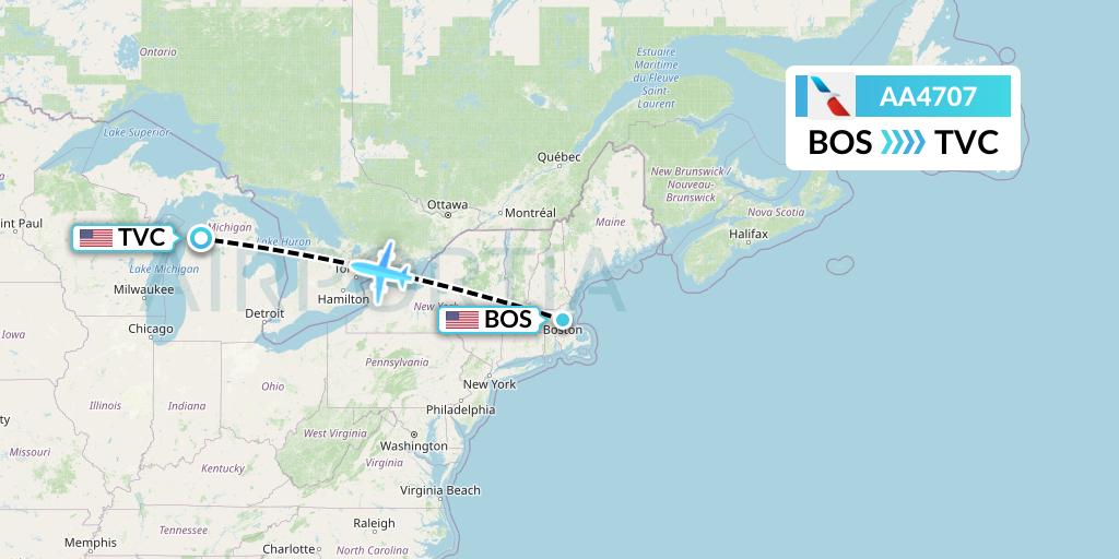 AA4707 American Airlines Flight Map: Boston to Traverse City