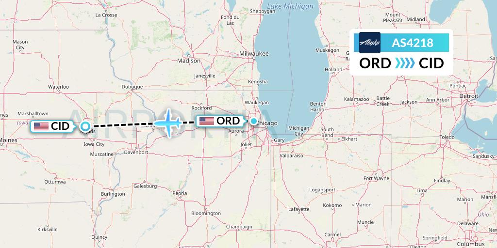 AS4218 Alaska Airlines Flight Map: Chicago to Cedar Rapids