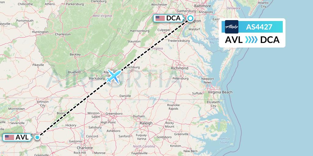 AS4427 Alaska Airlines Flight Map: Asheville to Washington