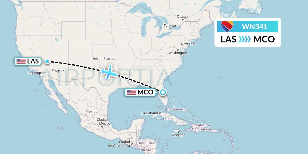 WN341 Southwest Airlines Flight Map: Las Vegas to Orlando