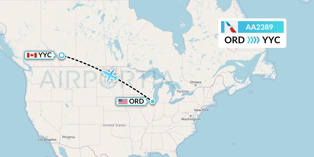 AA2389 American Airlines Flight Map: Chicago to Calgary