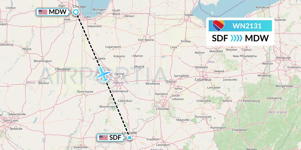 WN2131 Southwest Airlines Flight Map: Louisville to Chicago