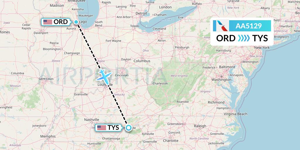 AA5129 American Airlines Flight Map: Chicago to Knoxville