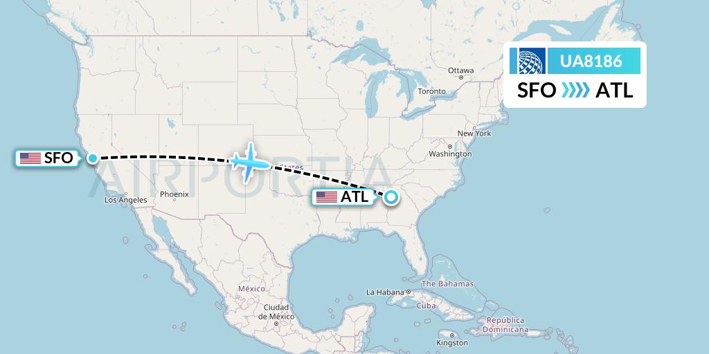UA8186 United Airlines Flight Map: San Francisco to Atlanta