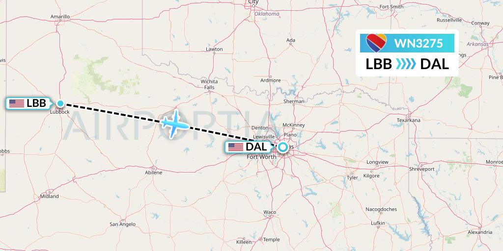 WN3275 Southwest Airlines Flight Map: Lubbock to Dallas