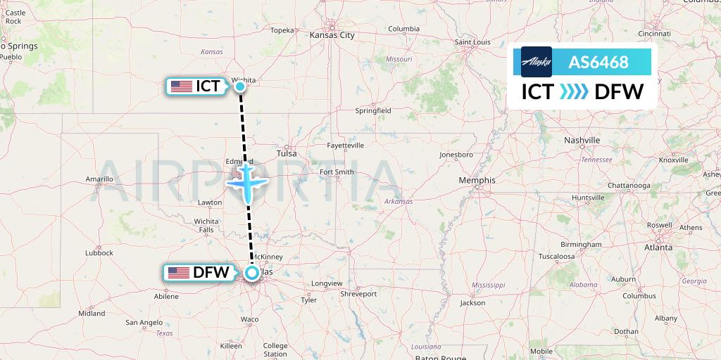 AS6468 Alaska Airlines Flight Map: Wichita to Dallas