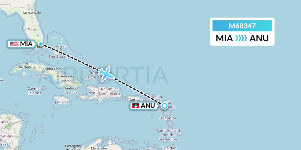 M68347 Amerijet International Flight Map: Miami to Antigua