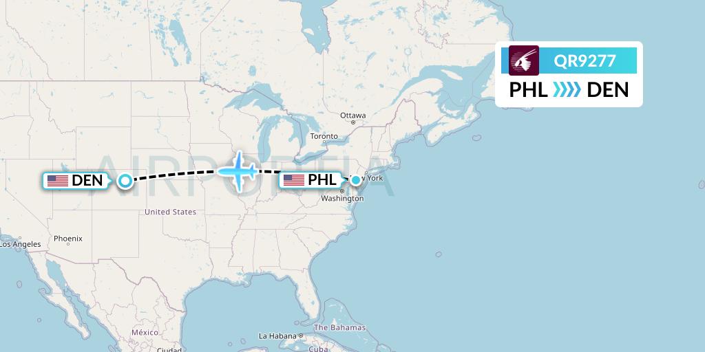 QR9277 Qatar Airways Flight Map: Philadelphia to Denver