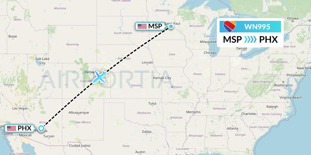 WN995 Southwest Airlines Flight Map: Minneapolis to Phoenix