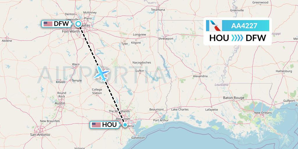 AA4227 American Airlines Flight Map: Houston to Dallas