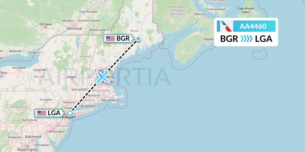 AA4460 American Airlines Flight Map: Bangor to New York