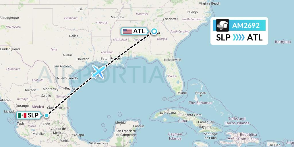 AM2692 Aeromexico Flight Map: San Luis Potosi to Atlanta