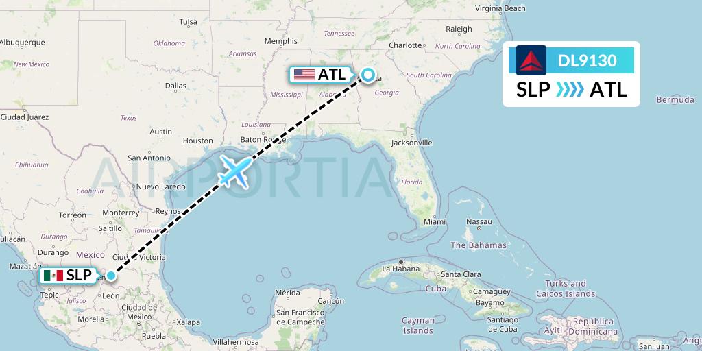 DL9130 Delta Air Lines Flight Map: San Luis Potosi to Atlanta
