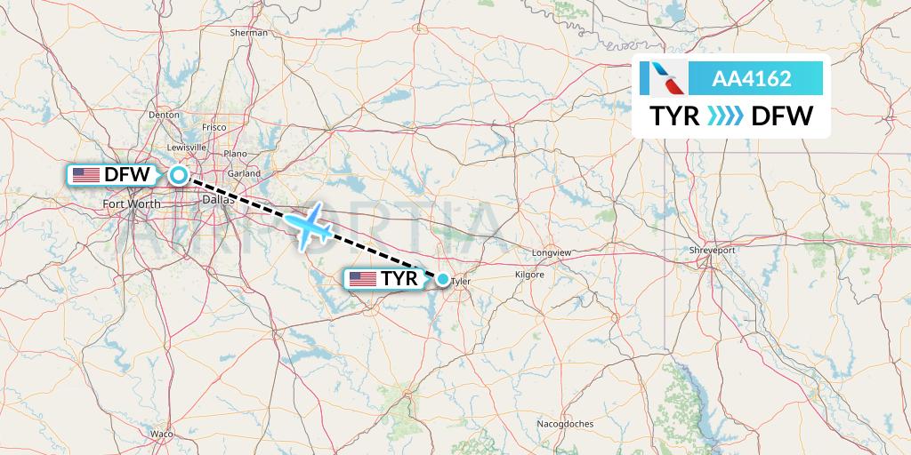 AA4162 American Airlines Flight Map: Tyler to Dallas