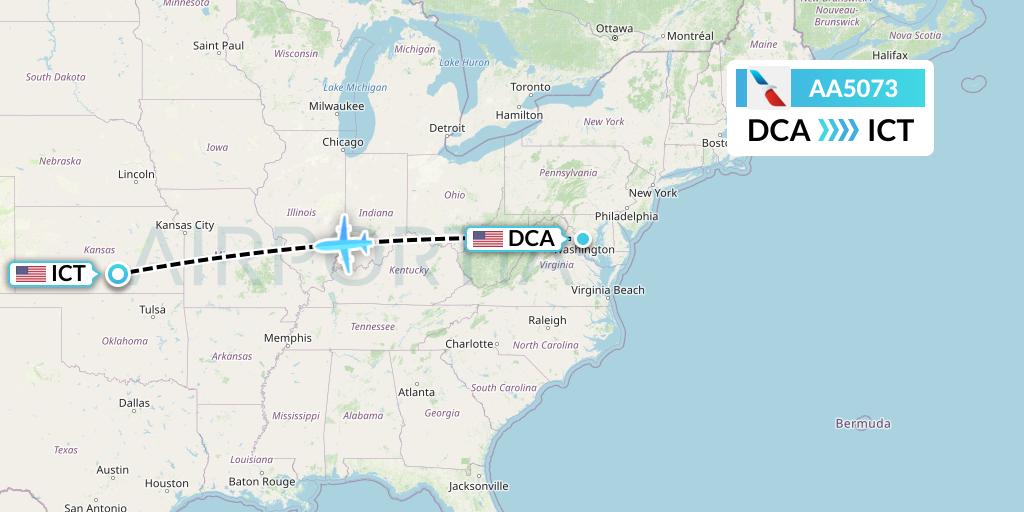 AA5073 American Airlines Flight Map: Washington to Wichita