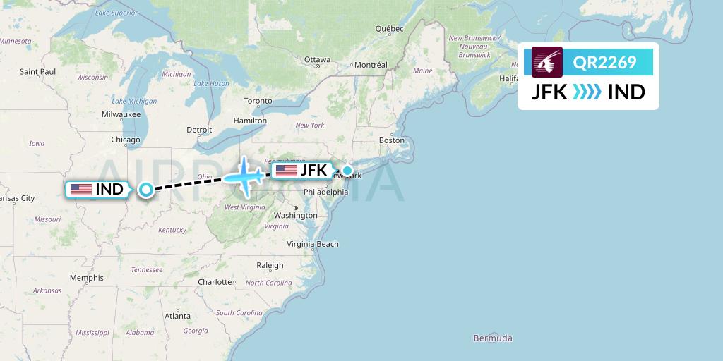 QR2269 Qatar Airways Flight Map: New York to Indianapolis