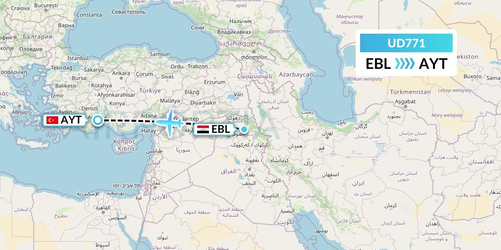 UD771 UR Airlines Flight Map: Arbil to Antalya