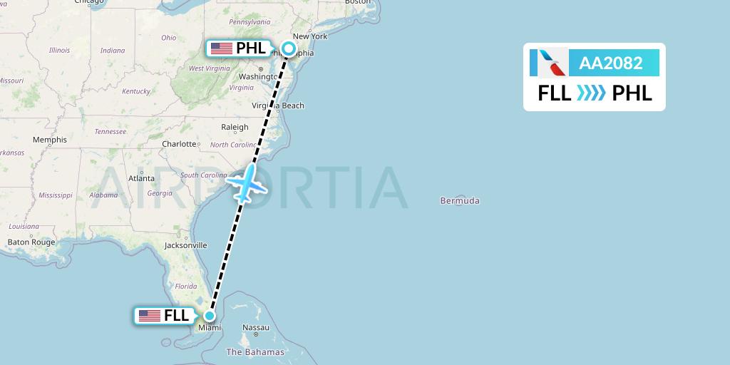 AA2082 American Airlines Flight Map: Fort Lauderdale to Philadelphia