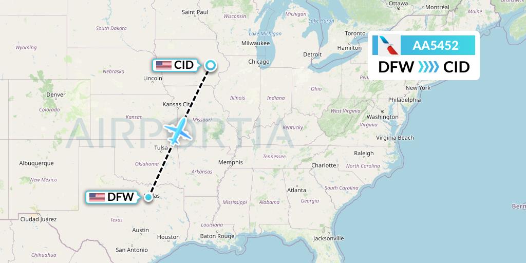 AA5452 American Airlines Flight Map: Dallas to Cedar Rapids